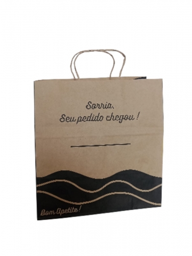 Kit 100 Sacolas de Papel Kraft Delivery G - 30x19x32cm - Estampa "Bom Apetite"