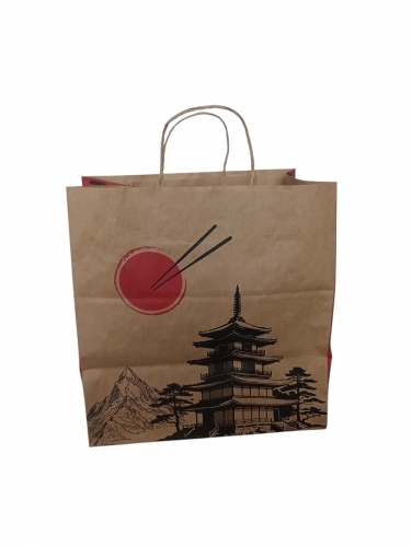Sacola de Papel Kraft para Delivery - Estampa Oriental (G) com 50 uni